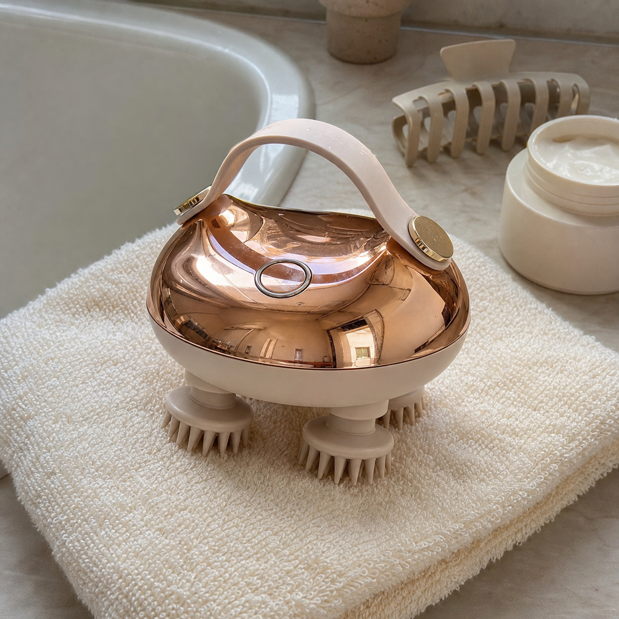Visage Spa massager on a bathroom towel